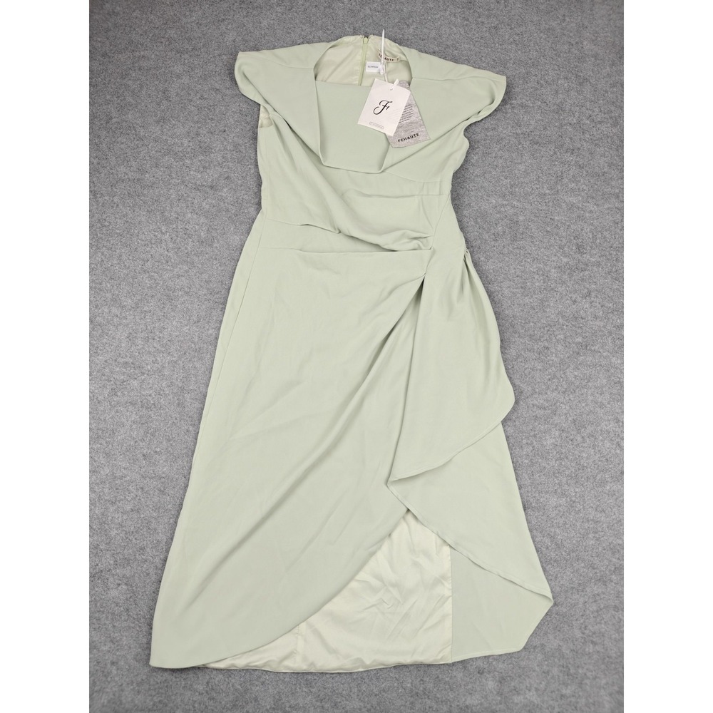 Fehaute Dress Womens 8 Green Cowl Neck Ruffle Sheath Midi Formal Wedding